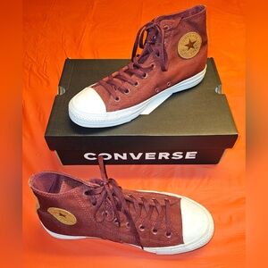 Converse All Star High-Top Sneakers Maroon w/Suede Accents & Leather Logo sz11